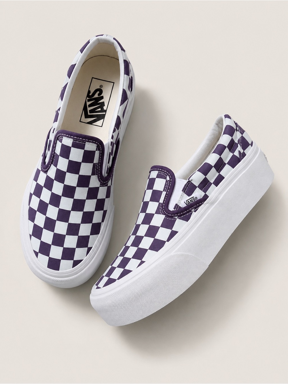 VANS Classic Slip-On Platform Checkerboard Shoe Mist Blue Gothic Grape Purple